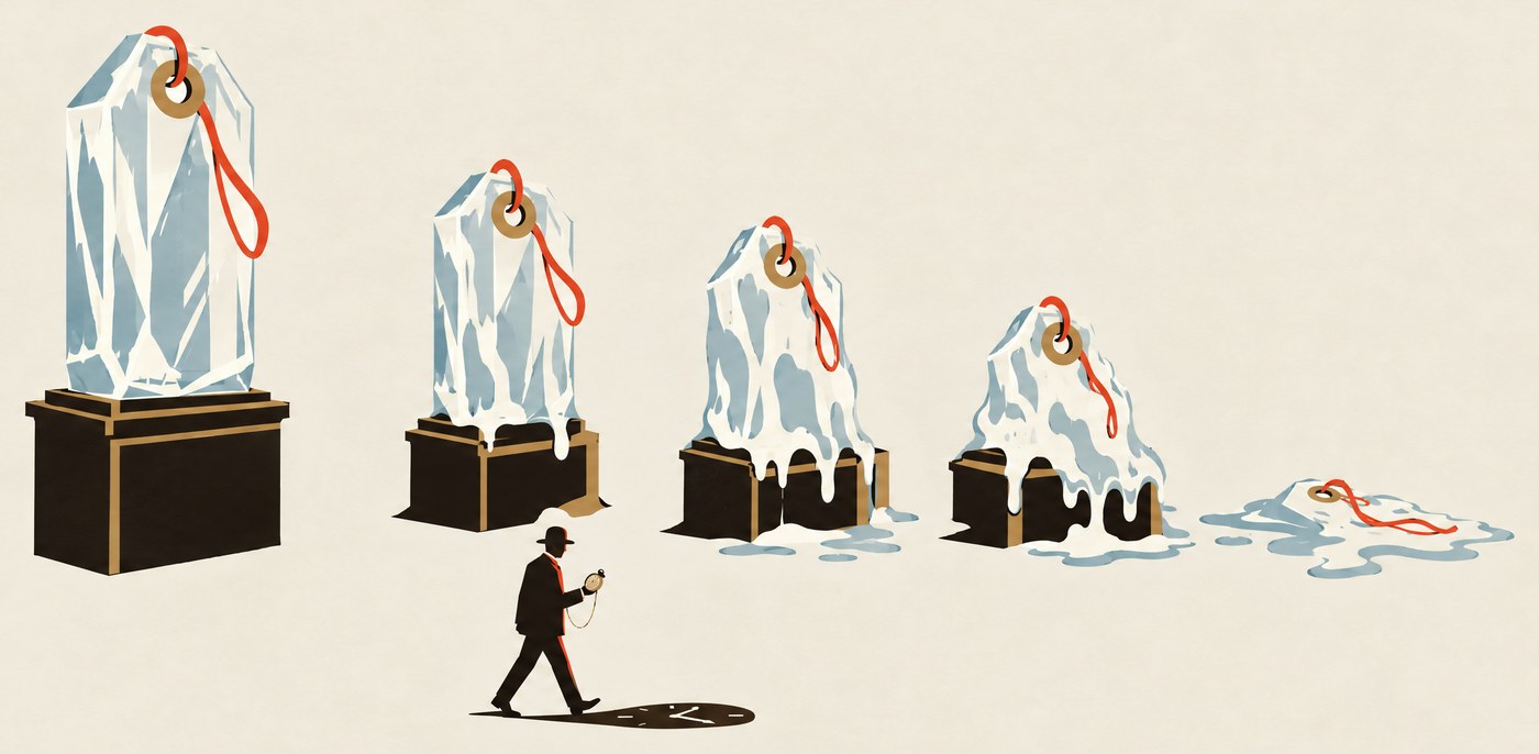 A price tag carved in ice, melting away in five stages